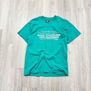 VINTAGE 90s Bald Toothless And Diapered Humor Shirt Size Large L Mens Teal 1990s